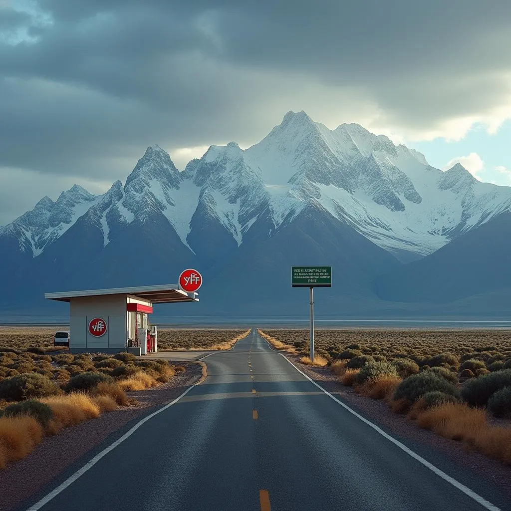 Estación YPF en la Ruta 40 con paisaje patagónico