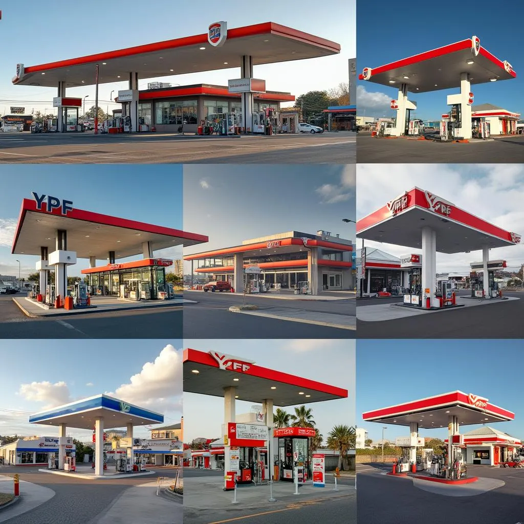 Collage de estaciones YPF en diferentes provincias